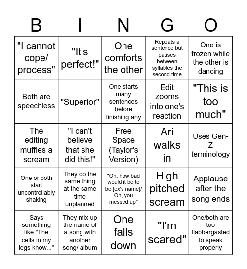 Chats & Reacts Bingo Card