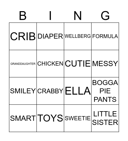 ELLA'S FIRST BIRTHDAY Bingo Card