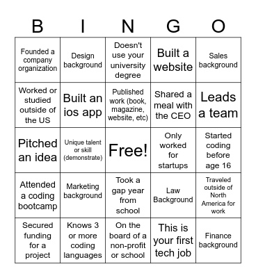 Explore Tech Bingo Card