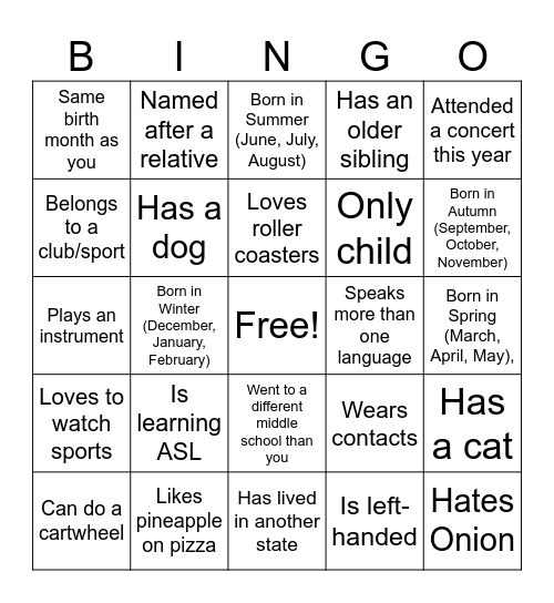 Untitled Bingo Card