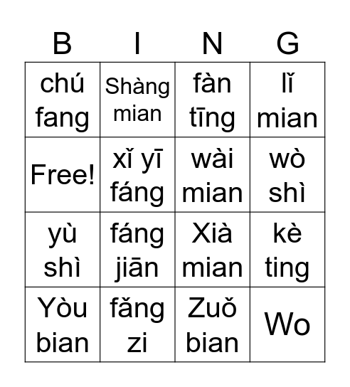 Positions Bingo Card