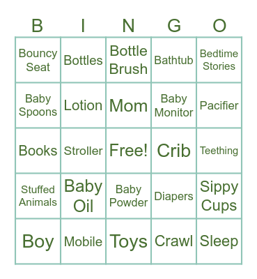 Baby Shower Bingo Card