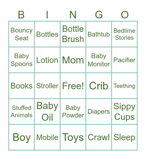 Baby Shower Bingo Card