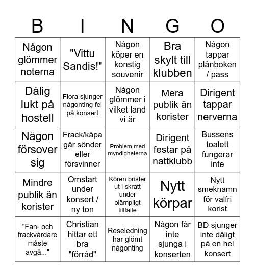 Benelyx turnébingo Card