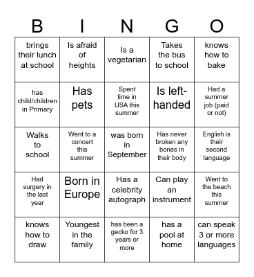 Personal Bingo Icebreaker Bingo Card