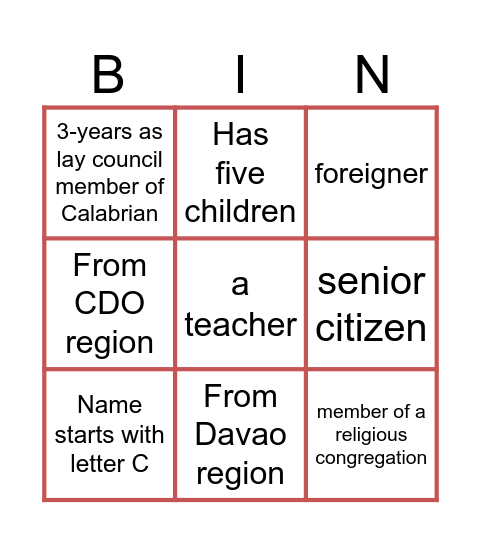 Human Bingo Card