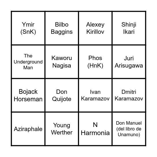 Characters Val has related to Bingo Card