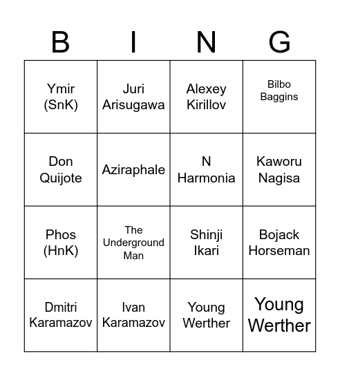 Characters Val has related to Bingo Card