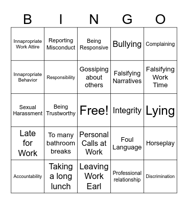 Ethics Bingo Card