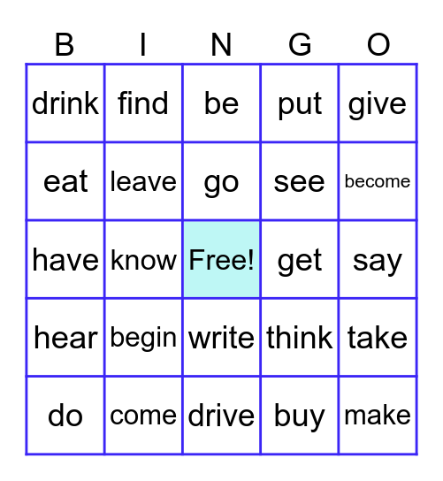 irregular verbs Bingo Card