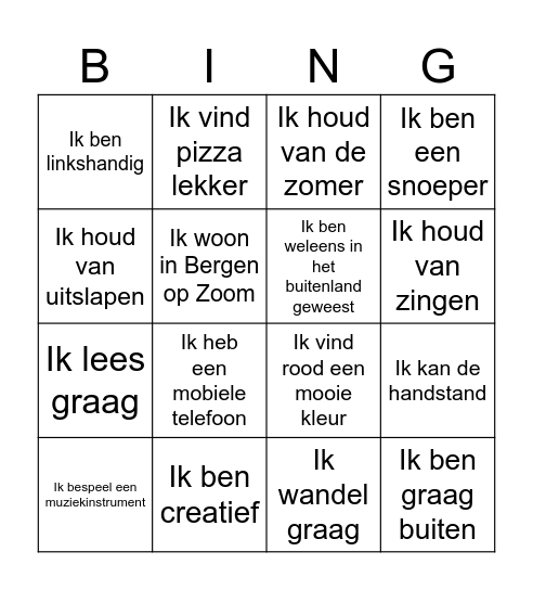 Kennismakings-Bingo Card