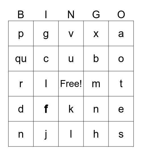Alphabet Phonograms Bingo Card