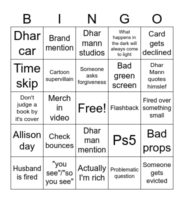 Dhar Mann video Bingo Card