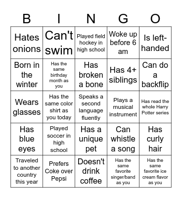 Getting to Know You BINGO Card