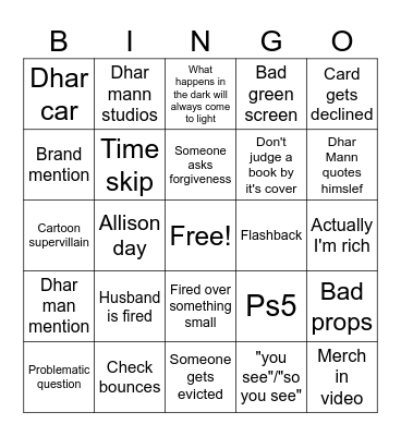 Dhar Mann video Bingo Card