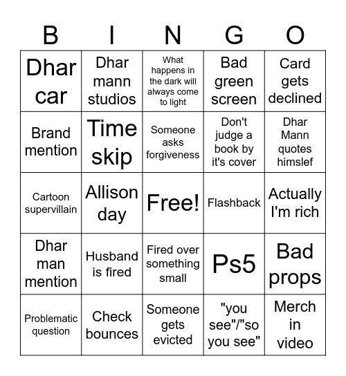 Dhar Mann video Bingo Card