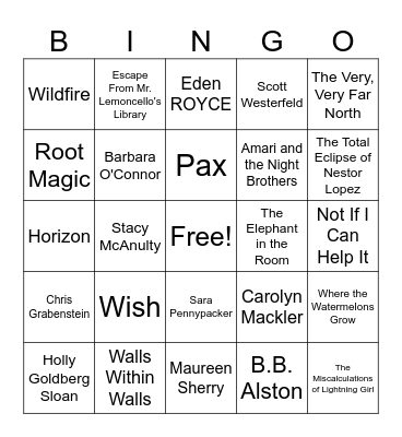 Battle of the Books 2023-2024 Bingo Card