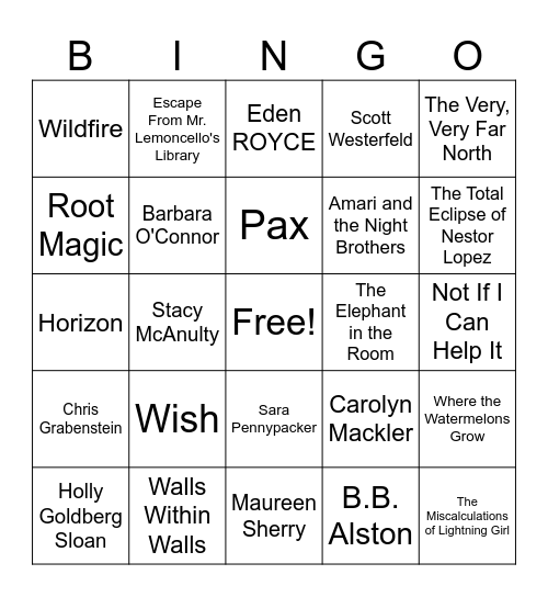 Battle of the Books 2023-2024 Bingo Card