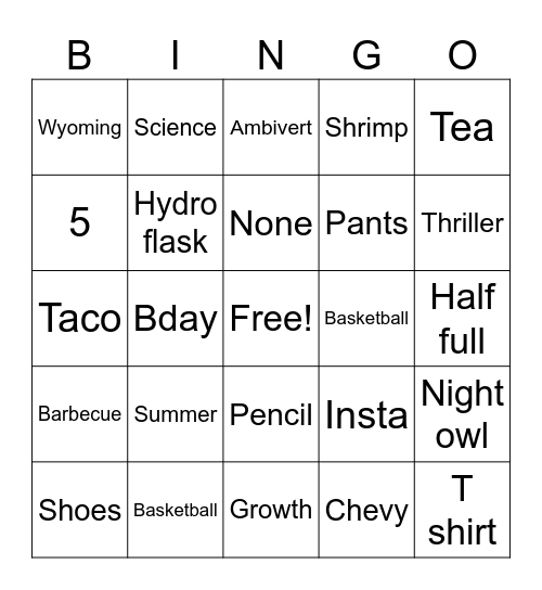 Untitled Bingo Card