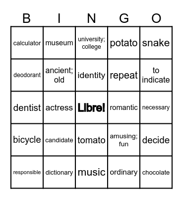 Cognate Bingo Card