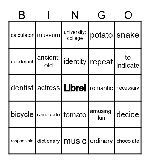 Cognate Bingo Card
