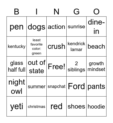 Untitled Bingo Card