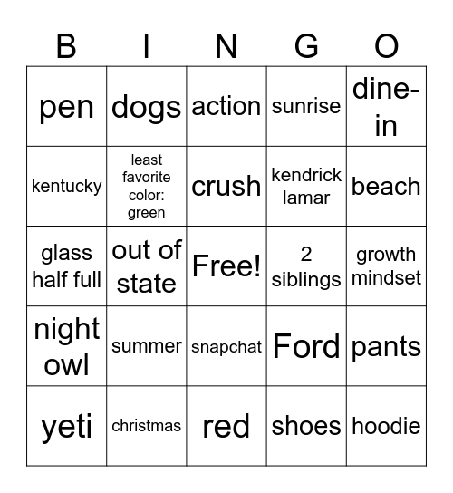 Untitled Bingo Card