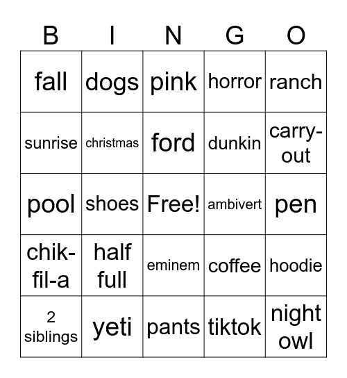 Untitled Bingo Card