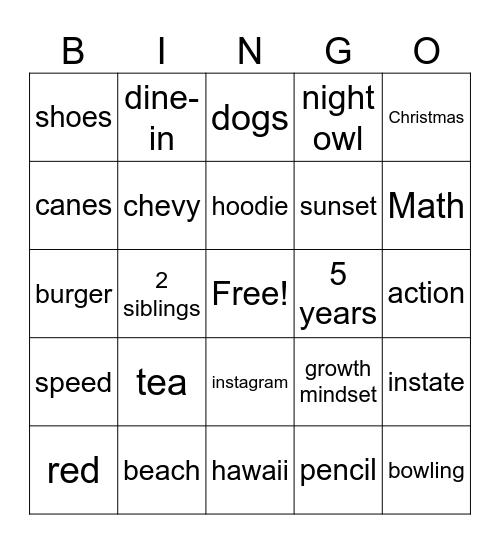 Untitled Bingo Card