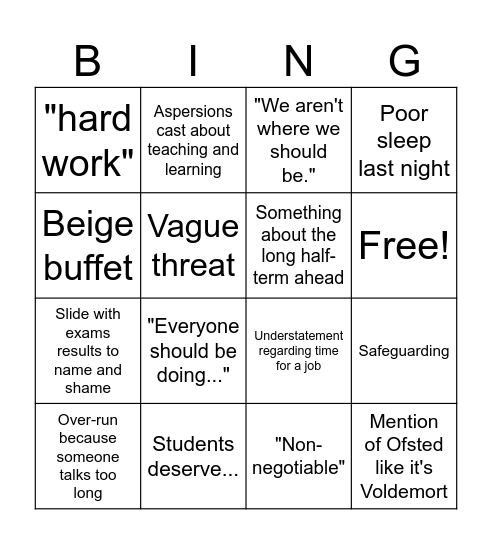 Toxic Schools Bingo Card