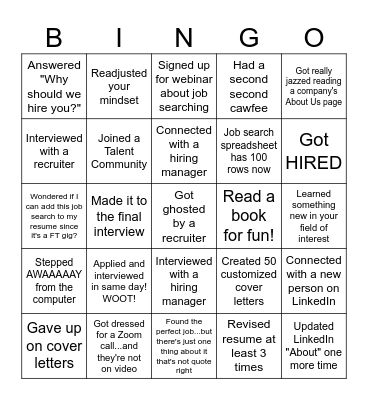 Job Search BINGO Card Bingo Card