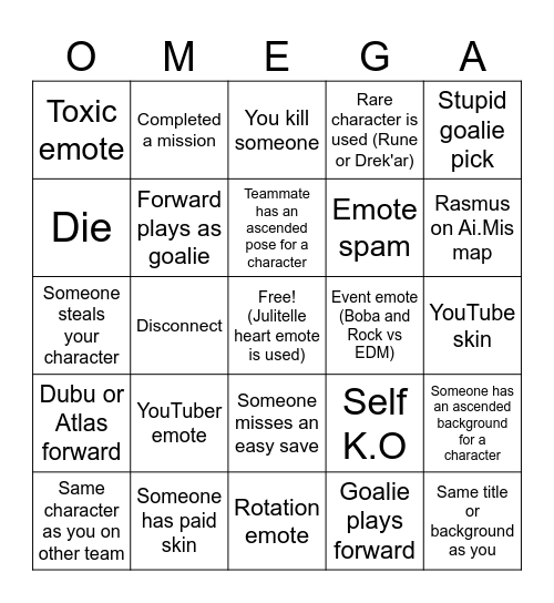 Omega strikers bingo Card