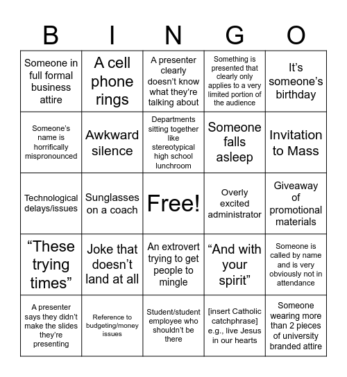 Convocation Bingo Card