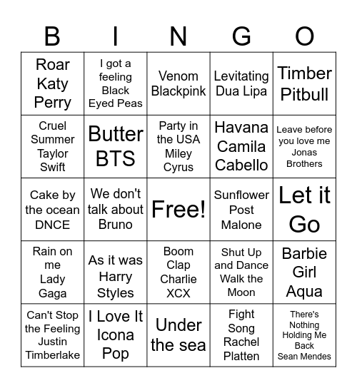 Team Nebula Spotify Bingo Card