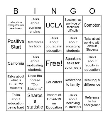 Keynote Bingo Card