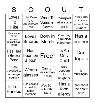 Boy Scout  People Bingo Card