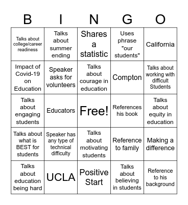 Keynote Bingo Card