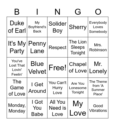 Bingo to the Beat! Bingo Card