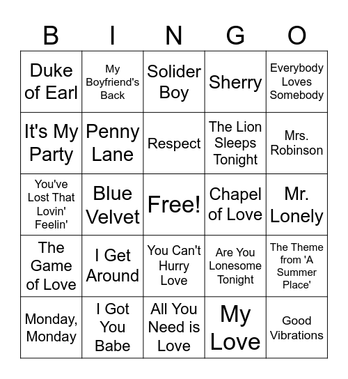 Bingo to the Beat! Bingo Card
