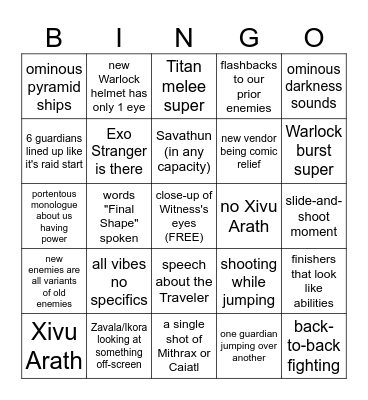 Final Shape Trailer Bingo Card