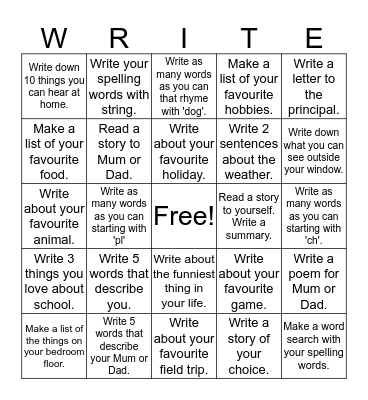 Write Bingo Card