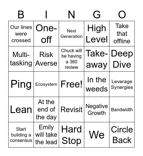 Corporate Lingo Bingo Card