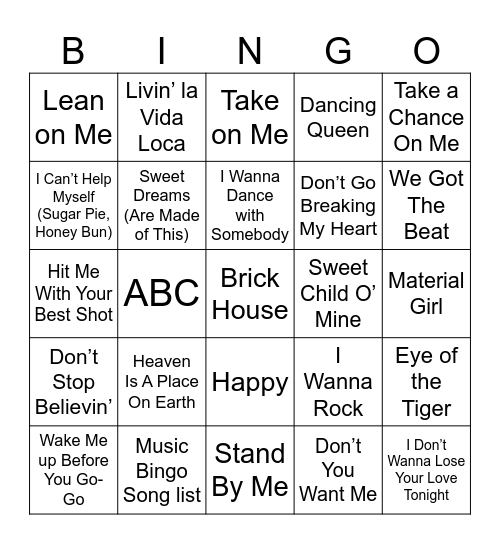 Music Bingo Card