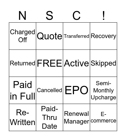 NSC Agreement Bingo Card