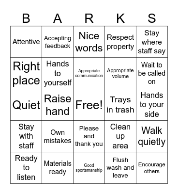 Barks Bingo Card
