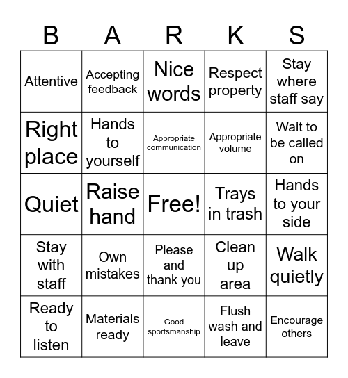 Barks Bingo Card