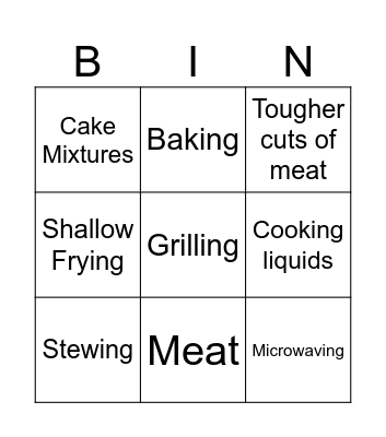 Cooking Processes Bingo Card