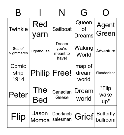 Slumberland Bingo Card