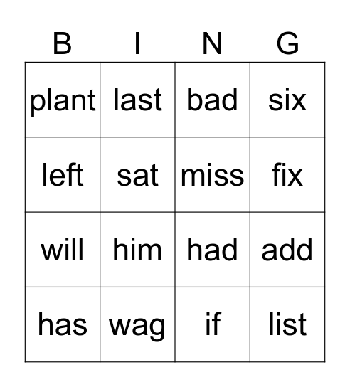 Spelling Words / HFW - Week 1 Bingo Card