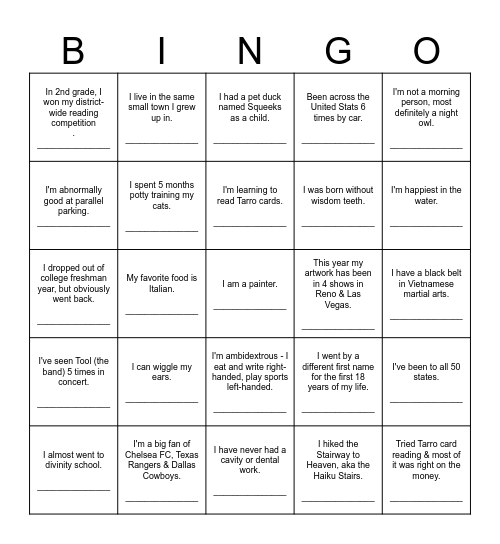 SSW Ice Breaker Bingo Card